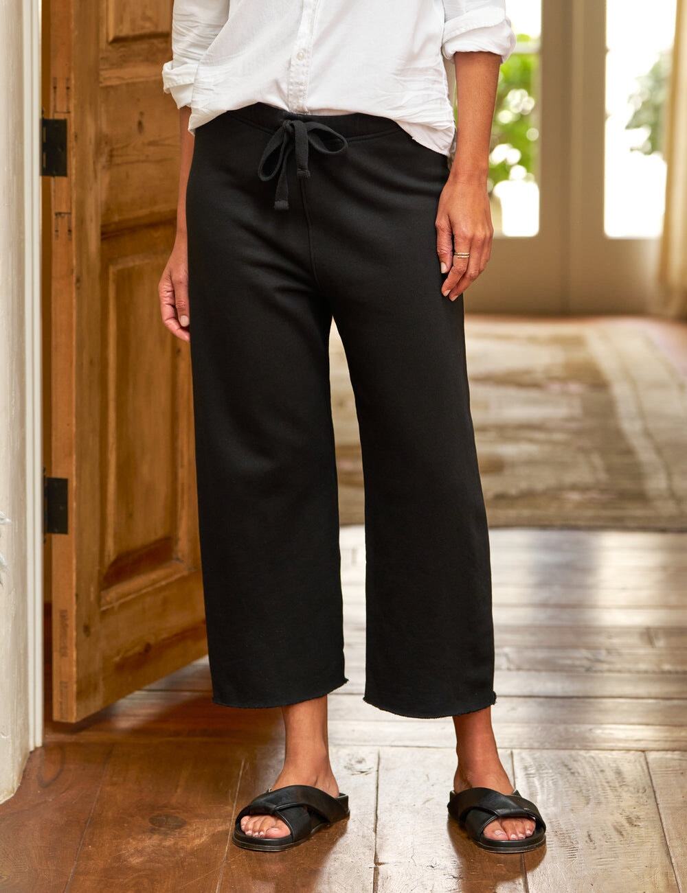 Frank & Eileen Catherine Black Cropped Wide Leg Raw Hem Favorite Sweatpants XS